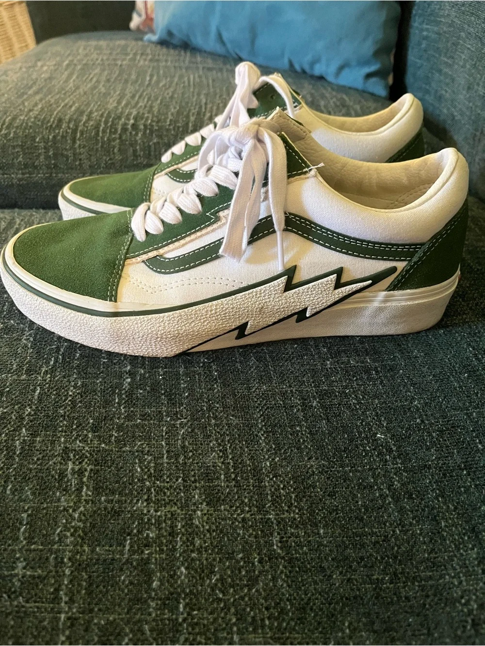 Vans Green and White Lightning Bolt Low-Top Skate Shoes